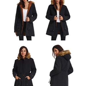 GRACE KARIN Womens Hooded Thicken Fleece Parkas Faux Fur Jackets with Pockets L Black