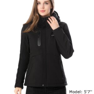 Venustas Women's Heated Jacket with Battery Pack 7.4V, Windproof Electric Insulated Coat with Detachable Hood Slim Fit