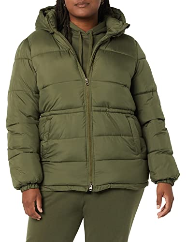 Amazon Essentials Women's Heavyweight Puffer Jacket with Drawstring Waist, Olive, Medium