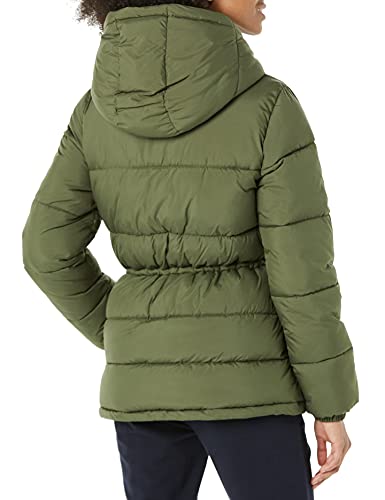 Amazon Essentials Women's Heavyweight Puffer Jacket with Drawstring Waist, Olive, Medium