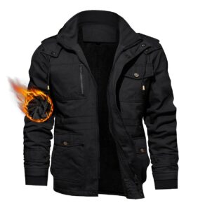 tacvasen men's winter jacket cotton military jackets fleece lined thick work coats warm cargo jackets with hooded black xl