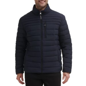 calvin klein men's lightweight water resistant packable down puffer jacket (standard and big & tall), navy, medium