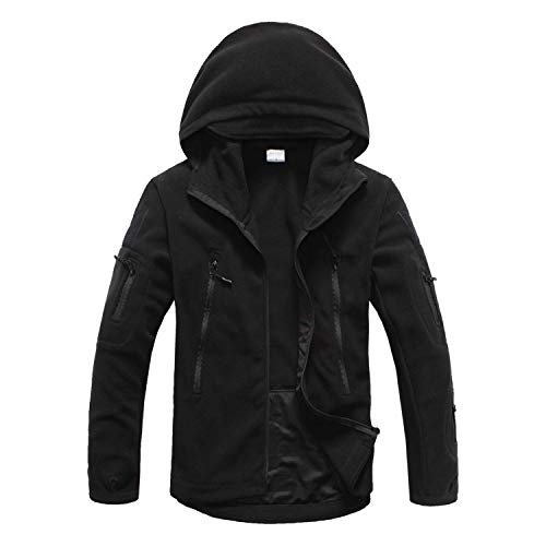 MAGCOMSEN Hoodies for Men Fleece Lined Tactical Jackets Mens Fleece Jackets Work Jacket Snow Jacket Outdoor Black L