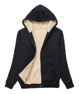 swisswell hoodies for women winter fleece sweatshirt - full zip up thick sherpa lined black xx-large