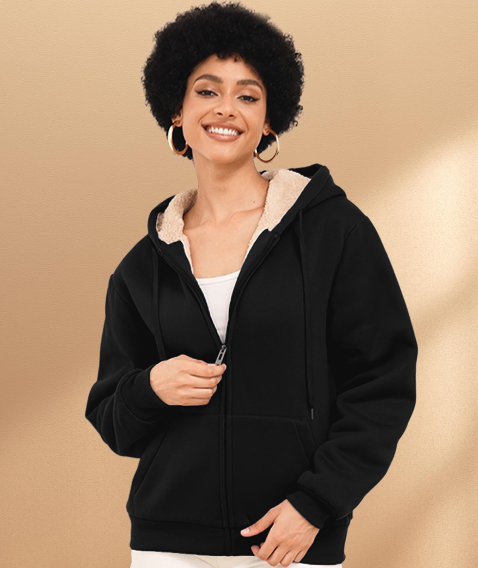 SWISSWELL Hoodies for Women Winter Fleece Sweatshirt - Full Zip Up Thick Sherpa Lined Black XX-Large