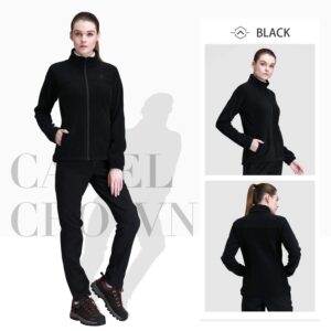 CAMEL CROWN Women Full Zip Fleece Jackets with Pockets Soft Polar Fleece Coat Jacket Sweater for Spring Outdoor New Black S