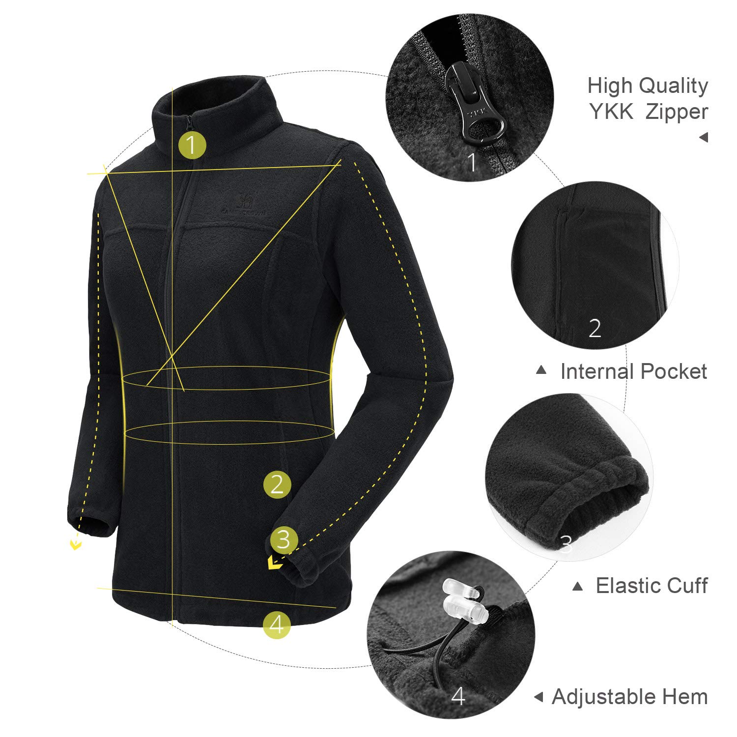 CAMEL CROWN Women Full Zip Fleece Jackets with Pockets Soft Polar Fleece Coat Jacket Sweater for Spring Outdoor New Black S