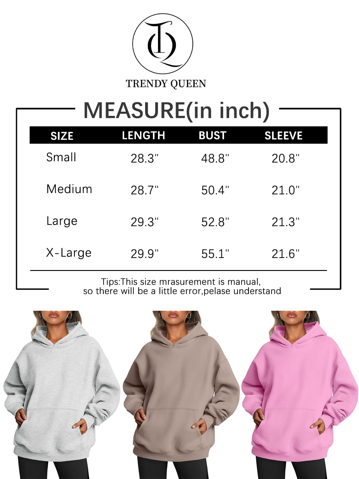 Trendy Queen Oversized Hoodies for Women Cute Sweatshirts Fleece Jackets Long Sleeve Sweaters Loose Casual Pullover Fall Fashion 2024 Winter Y2k Clothes Teen Girls Dusty Blue