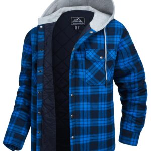 MAGCOMSEN Men's Cotton Flannel Jacket Thicken Plaid Long Sleeve Loose Hooded Shirts Jacket Men Padded Coat Flannel Hooded Shirt Jacket