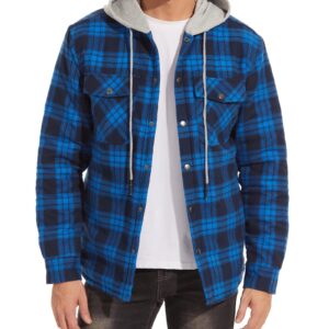 MAGCOMSEN Men's Cotton Flannel Jacket Thicken Plaid Long Sleeve Loose Hooded Shirts Jacket Men Padded Coat Flannel Hooded Shirt Jacket