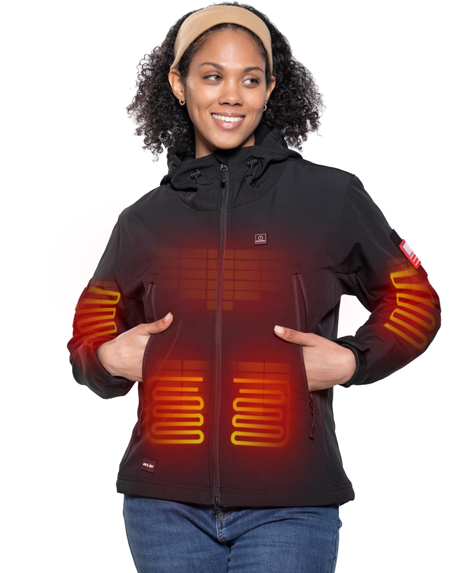 DEWBU Heated Jacket for Women with 12V Battery Pack Winter Outdoor Soft Shell Electric Heating Coat, Women's Black, XL