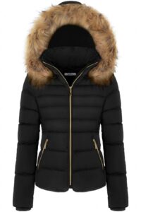 bodilove women's fur hooded utility jacket with zipper and fannel lining black m