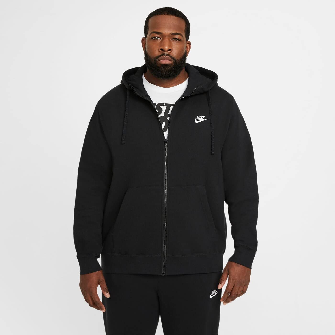 Nike Men's Sportswear Club Fleece Full Zip Hoodie, Fleece Zip-Up Hoodie Men, Black/Black/White, 2XL