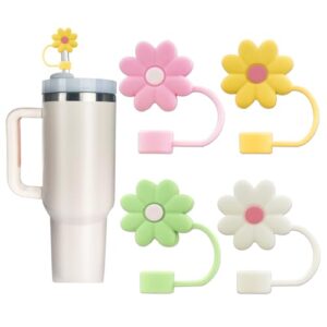 4pcs silicone straw covers compatible with stanley cups, dust-proof straw caps for water bottles