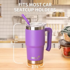 Mollcity Insulated Tumbler with Handle 16 oz Stainless Steel Double Wall Vacuum Tumbler Travel Water Cup with Lid and Straw, BPA Free (Purple)