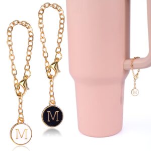 aiersa 2pcs cup charms accessories for stanley 40oz & 30oz tumbler handle, name tag water bottle accessories, letter m