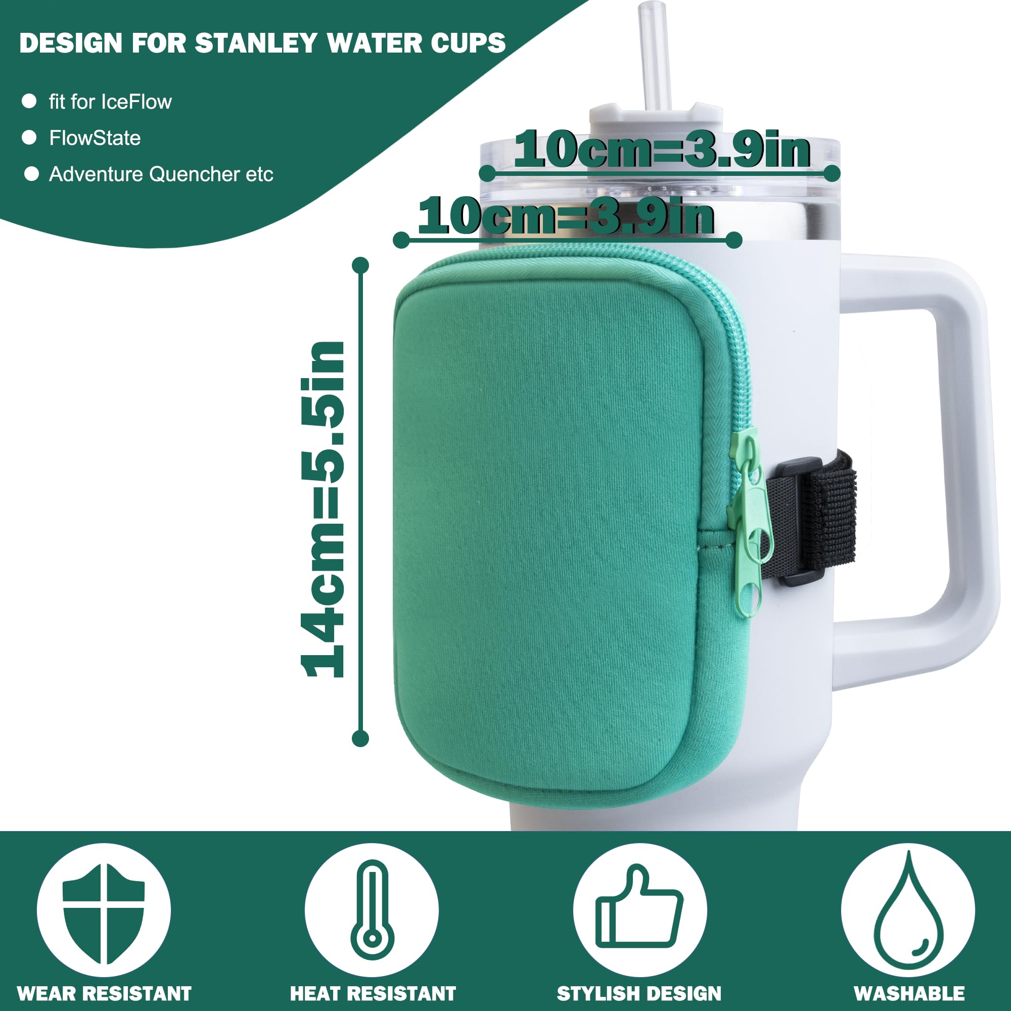 Water Bottle Pouch for Stanley 40 oz Tumbler with Handle - Gym Accessories for Women, Cup Belt Bag Compatible with Stanley/Simple Modern Tumbler Accessories(Green)