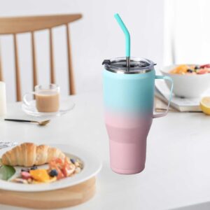 Perched helper 40 oz Tumbler with Handle and Straw, 2-in-1 Lid (Straw/Flip) - Stainless Steel Travel Mug Insulated Vacuum Sealed Cup for Hot and Cold Beverages (Pink Blue)