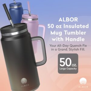 ALBOR 50 oz Tumbler With Lid and Straw, Leak Proof Durable Stainless Steel Insulated Tumbler With Handle, Spill Proof Water Bottles With Straw (Black)