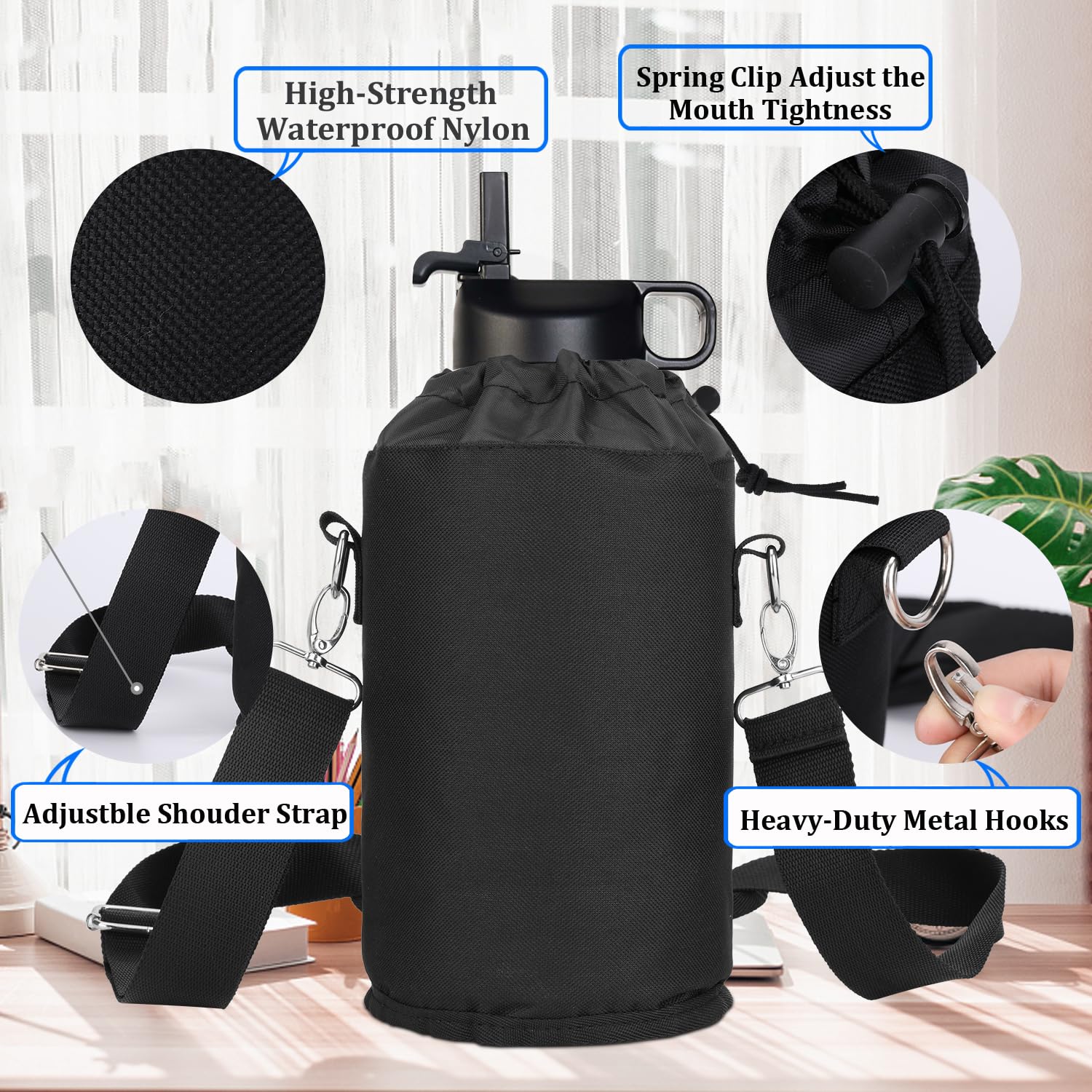 Half Gallon Insulated Water Jug - Insulated Stainless Steel Water Bottle, Straw & Chug Lid, 64oz Stainless Steel Large Water Bottle, Keep Hot 12H & Cold 48 for Travel Hiking Camping Work