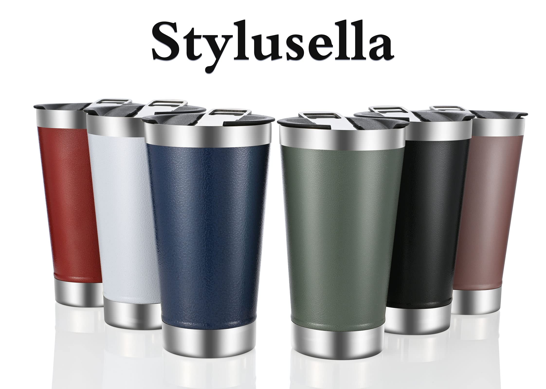 Stylusella Tumbler 16oz/480ml Stainless Steel Beer Mug, Double Wall Vacuum Insulated Tumbler, Cup Lid with Bottle Opener, Keeps Drinks Cold or Hot, For Beer, Coffee, Iced Tea and Other Drinks (Pearl)