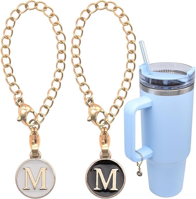 Letter Water Bottle Accessories For Stanley Cup,Water Bottle Letter Chain,2PCS ID Initial Letter Personalized For Stanley Tumbler Cup,Initial Decoration Accessories for Water Bottle Handle(M)