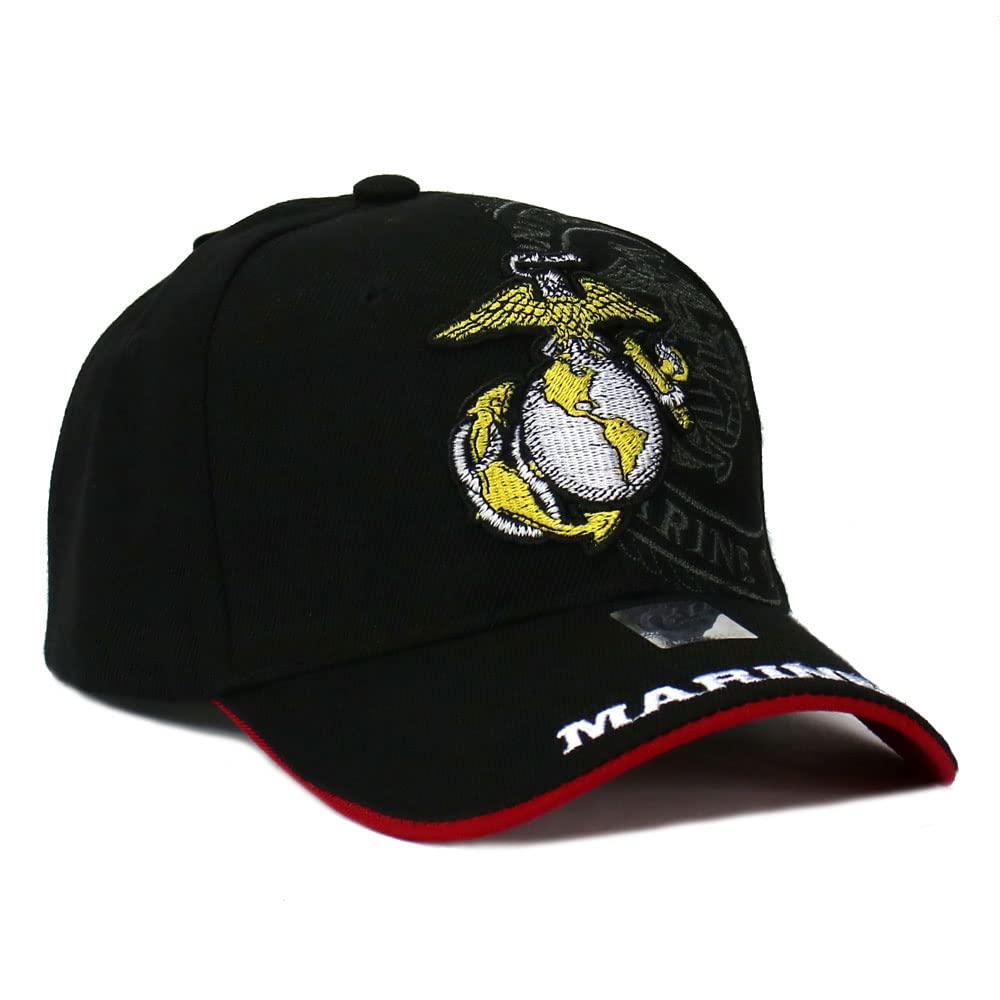 Marines Hat US Marine Corps USMC Military Official Licensed Adjustable Baseball Cap (Black - Insignia), One Size