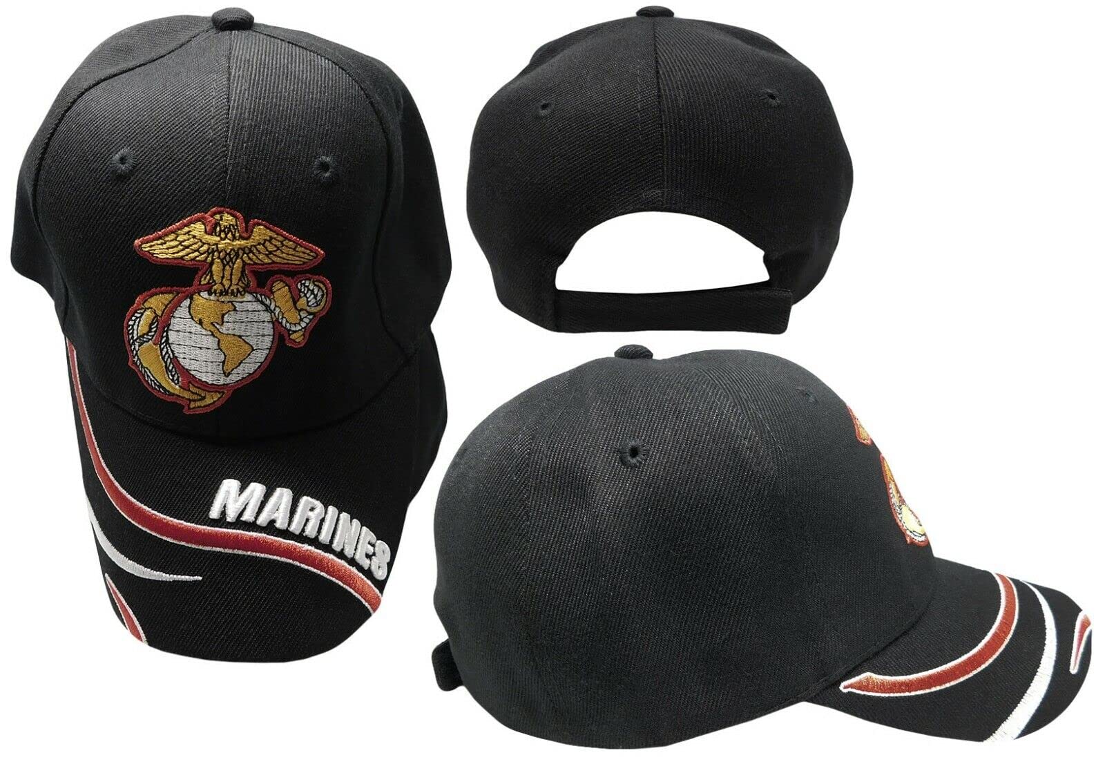 Trade Winds Marines USMC EGA Emblem Insignia Marine Corps Swirl Black Acrylic Adjustable Embroidered Baseball Hat Cap - Officially Licensed