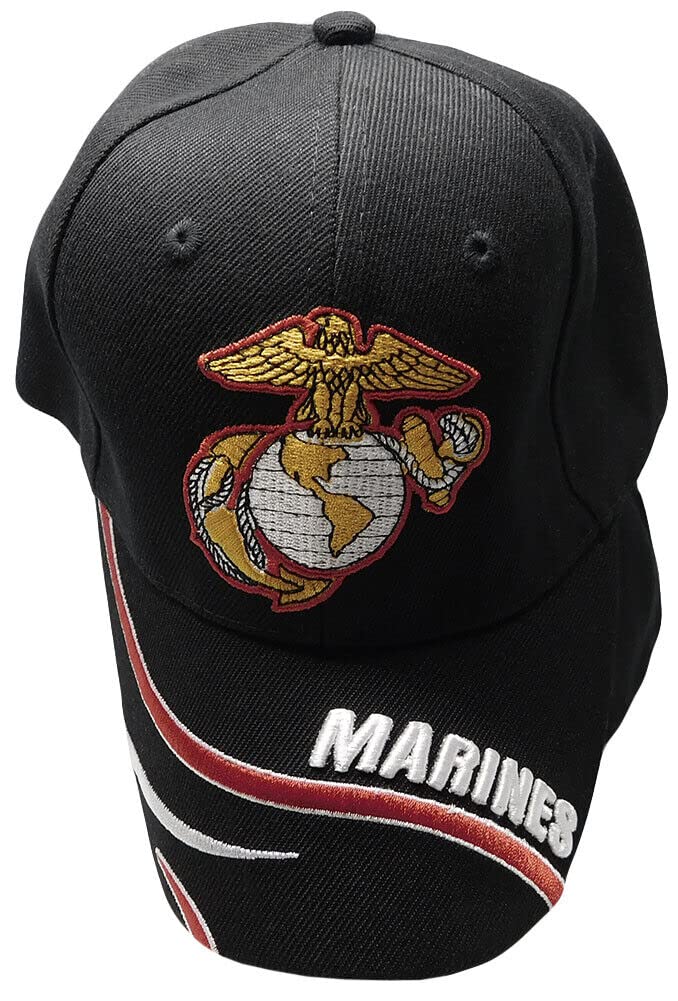 Trade Winds Marines USMC EGA Emblem Insignia Marine Corps Swirl Black Acrylic Adjustable Embroidered Baseball Hat Cap - Officially Licensed