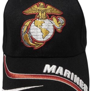 Trade Winds Marines USMC EGA Emblem Insignia Marine Corps Swirl Black Acrylic Adjustable Embroidered Baseball Hat Cap - Officially Licensed