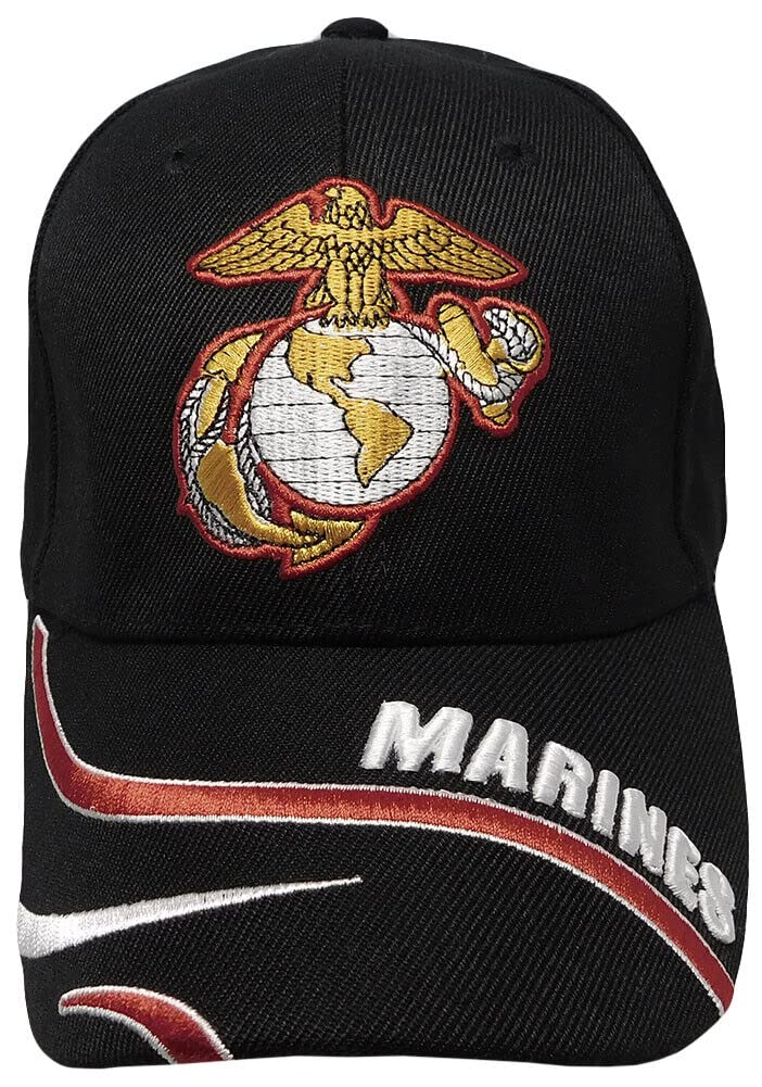 Trade Winds Marines USMC EGA Emblem Insignia Marine Corps Swirl Black Acrylic Adjustable Embroidered Baseball Hat Cap - Officially Licensed