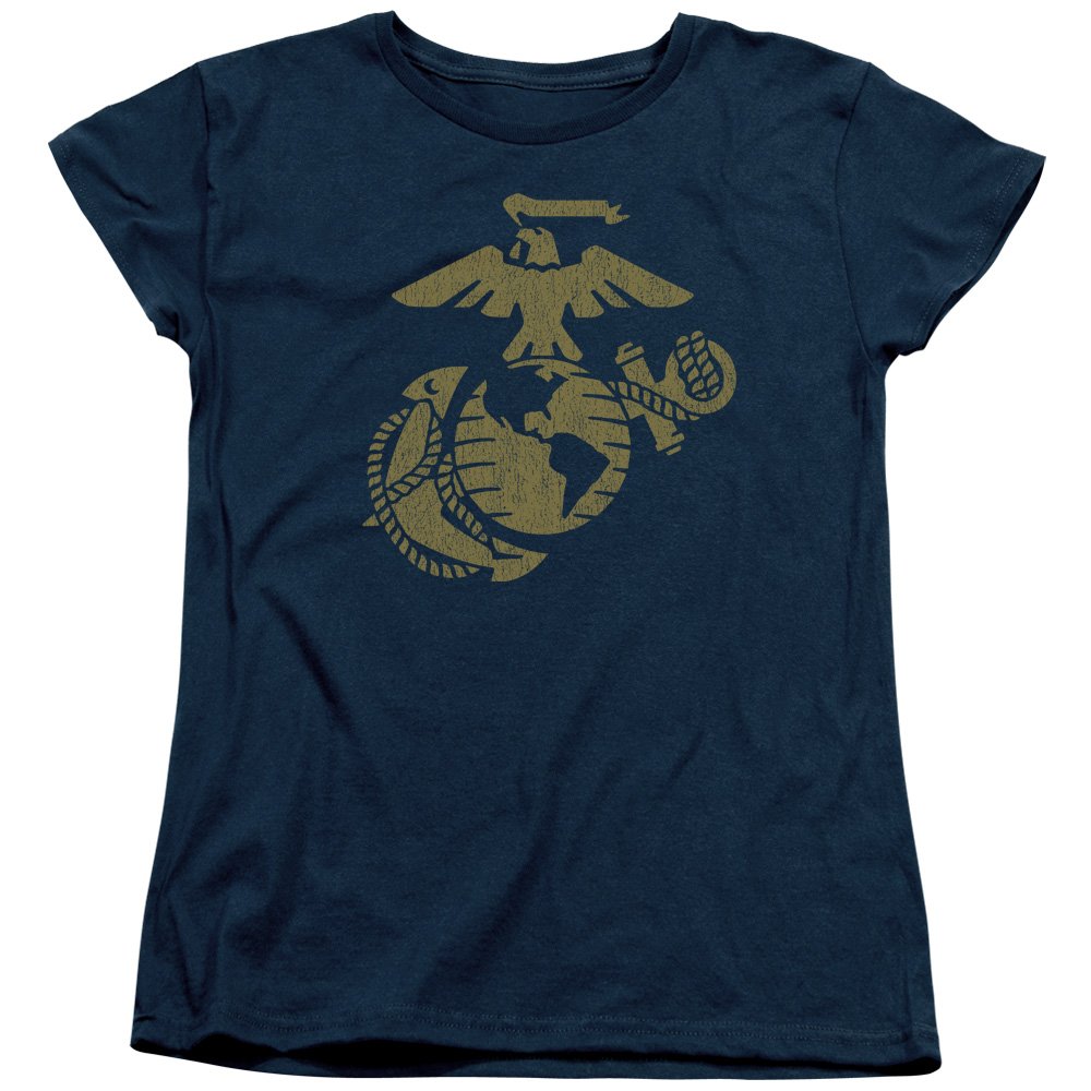 Trevco Us Marine Corps Gold Emblem Women's T Shirt, Large