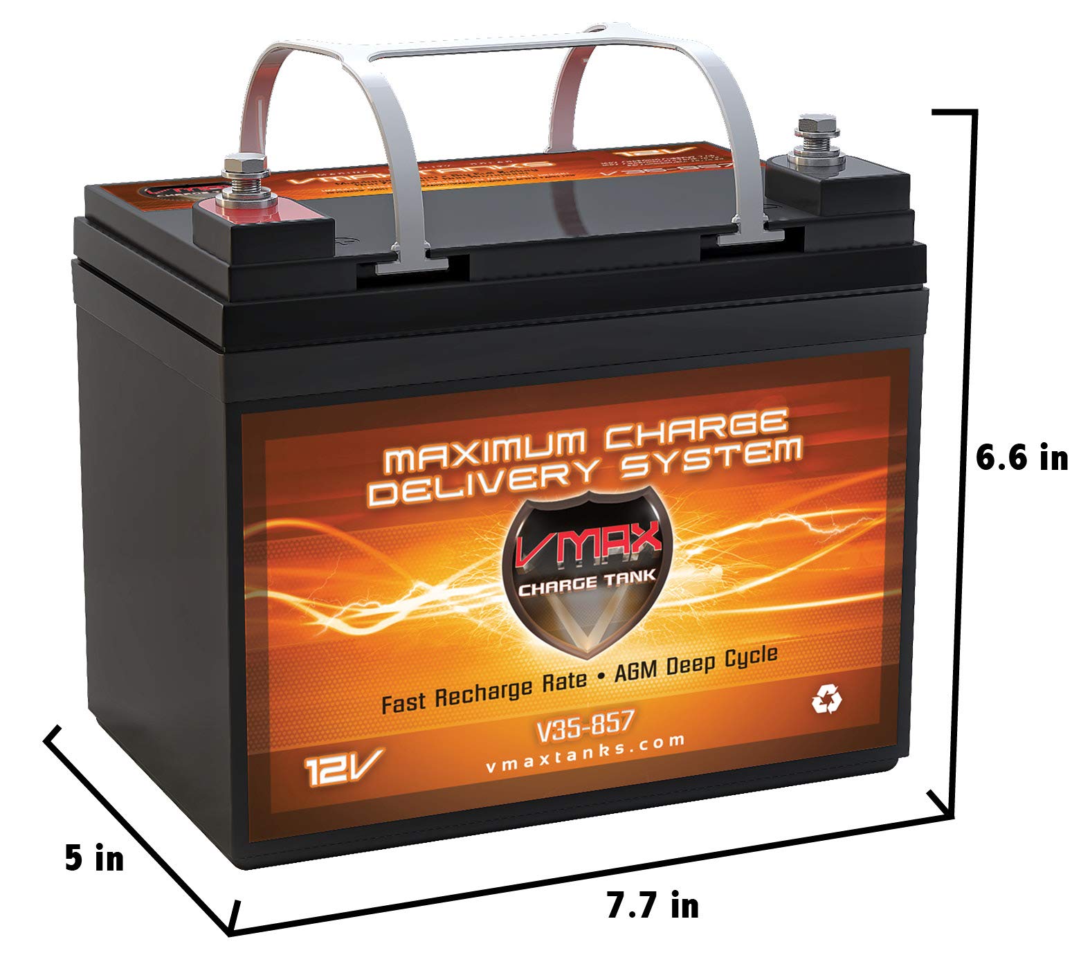 VMAXTANKS V35-857 12V 35AH AGM Marine Deep Cycle Battery for Berkley BTX25 - Saltwater Electric Trolling Motor (12V 35AH, GROUP U1, 7.7"x 5"x 6.1")