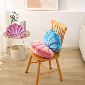 Gerlisay 3D Shell Pillow Blue Sea Princess Seashell Decorative Pillows, Soft Velvet Insert Included Cushion for Sofa Bed Couch Chair Home Living Room Bedroom Office Decor 16.9 * 12.99''