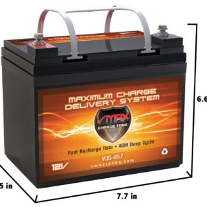 VMAXTANKS V35-857 12 Volt 35AH AGM Marine Deep Cycle Battery for Watersnake FWTCS30TH-30 Tracer Transom Mount Trolling Motor with 30-Pound Thrust (12V 35AH, GROUP U1, 7.7"x 5"x 6.1")