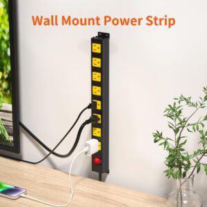 8 Outlet Long Power Strip, 2100J Surge Protector Heavy Duty 6FT Cord Wide Spaced and Wall Mount Metal Powerstrip for Home Office Garage Workshop