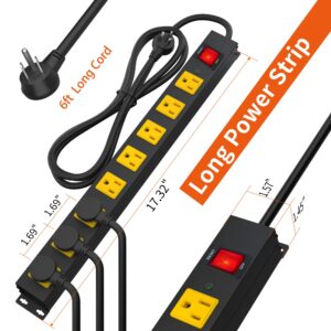 8 Outlet Long Power Strip, 2100J Surge Protector Heavy Duty 6FT Cord Wide Spaced and Wall Mount Metal Powerstrip for Home Office Garage Workshop