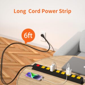 8 Outlet Long Power Strip, 2100J Surge Protector Heavy Duty 6FT Cord Wide Spaced and Wall Mount Metal Powerstrip for Home Office Garage Workshop