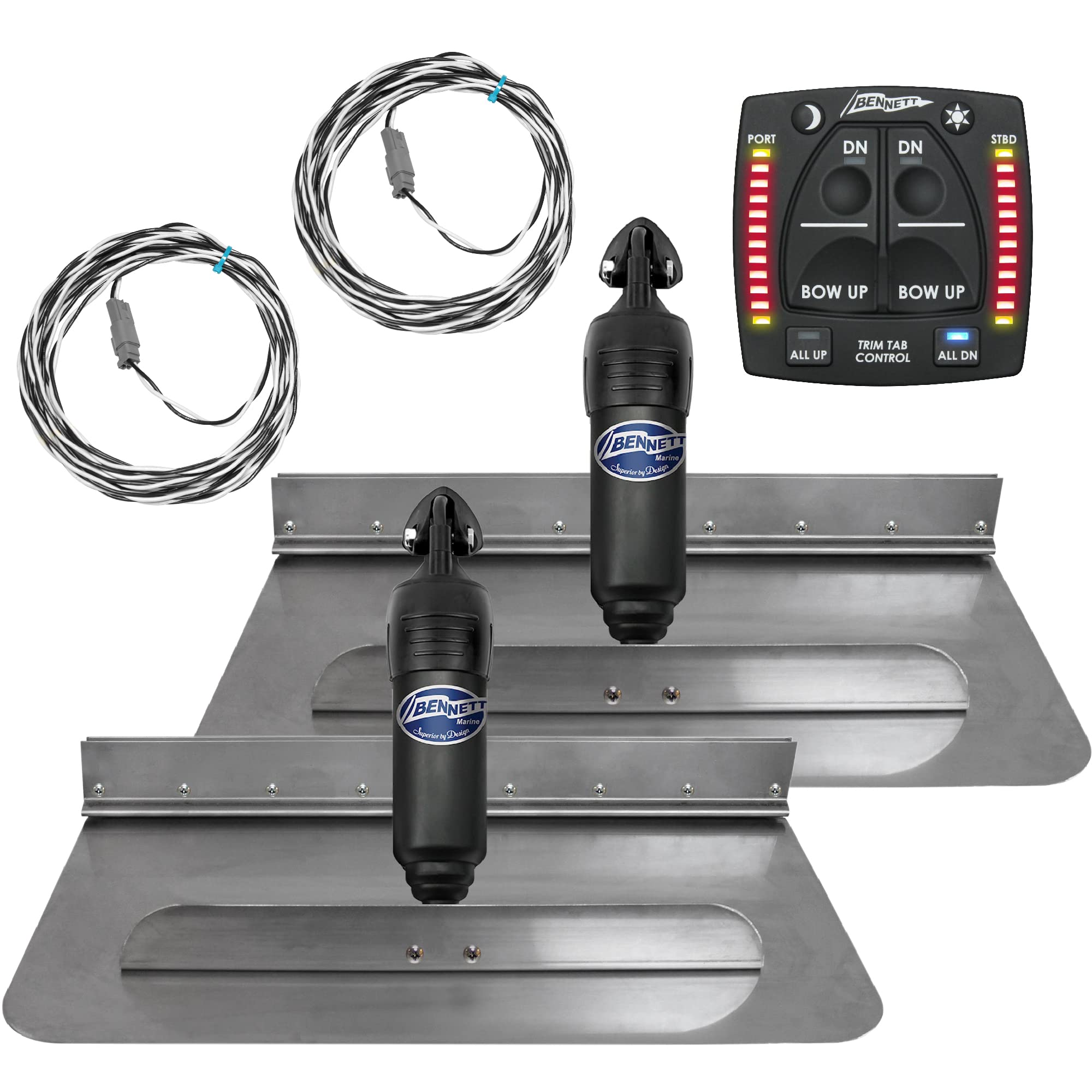 Bennett Bolt Electric Trim Tab System 24" x 12", Includes Integrated Helm Control, Actuators, Wires Harnesses and Mounting Hardware, Complete Kit BOLT2412, 12V DC - FO4585