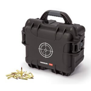 nanuk 908 waterproof hard case for gun ammo w/white target logo - black