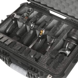 Case Club 5 Pistol & (up to) 30 Magazine Case with Accessory Pocket and Emergency Light - Pre-Cut, Heavy Duty, Waterproof, with Silica Gel for Gun Rust Prevention (Upgraded Gen-2)