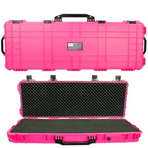 Eylar USA Flag Roller Rifle Hard Case with Foam, Waterproof & Crushproof, Two Rifles Or Multiple Guns TSA Standards (Pink, 44" Standard)