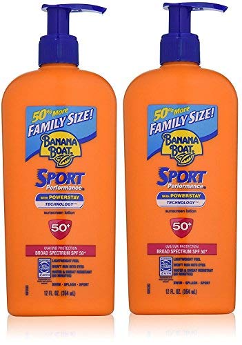 Banana Boat Sunscreen Sport Family Size Broad Spectrum Sun Care Sunscreen Lotion - SPF 50, 12 ounce (Pack of 2)