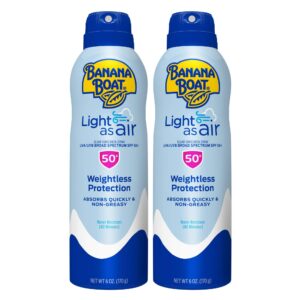 banana boat light as air sunscreen spray spf 50 twin pack| lightweight sunscreen, spray on sunscreen, body sunscreen spray, non-greasy sunscreen, oxybenzone free sunscreen, 6oz each