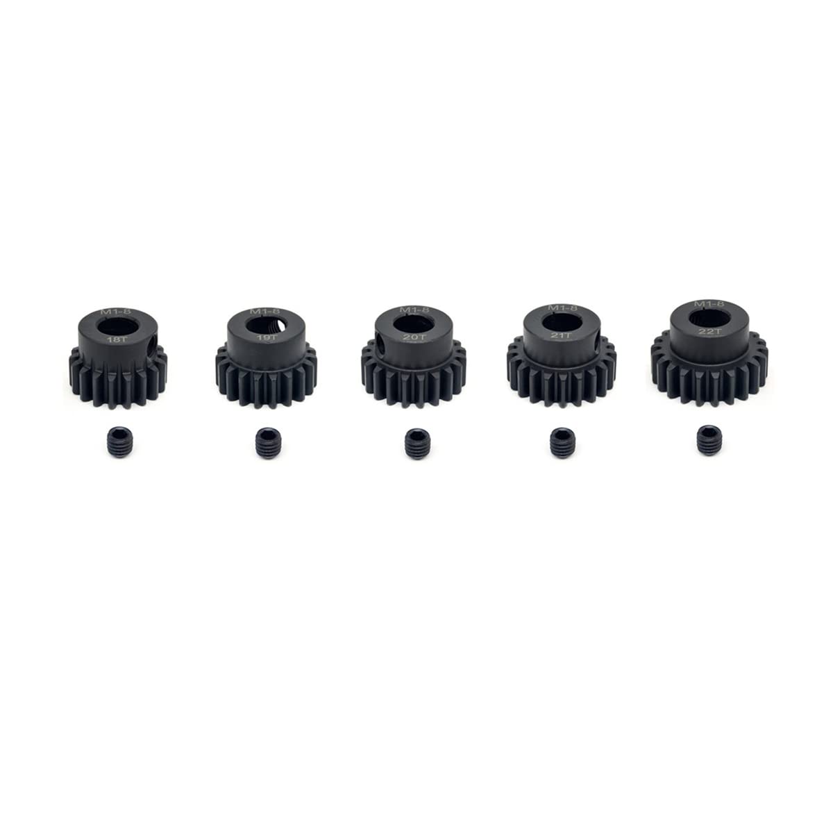 KingVal Replacement 5PCS M1 8mm 18T 19T 20T 21T 22T Steel Pinion Motor Gear Compatible with 1/5 RC Car Brushed Brushless Motor