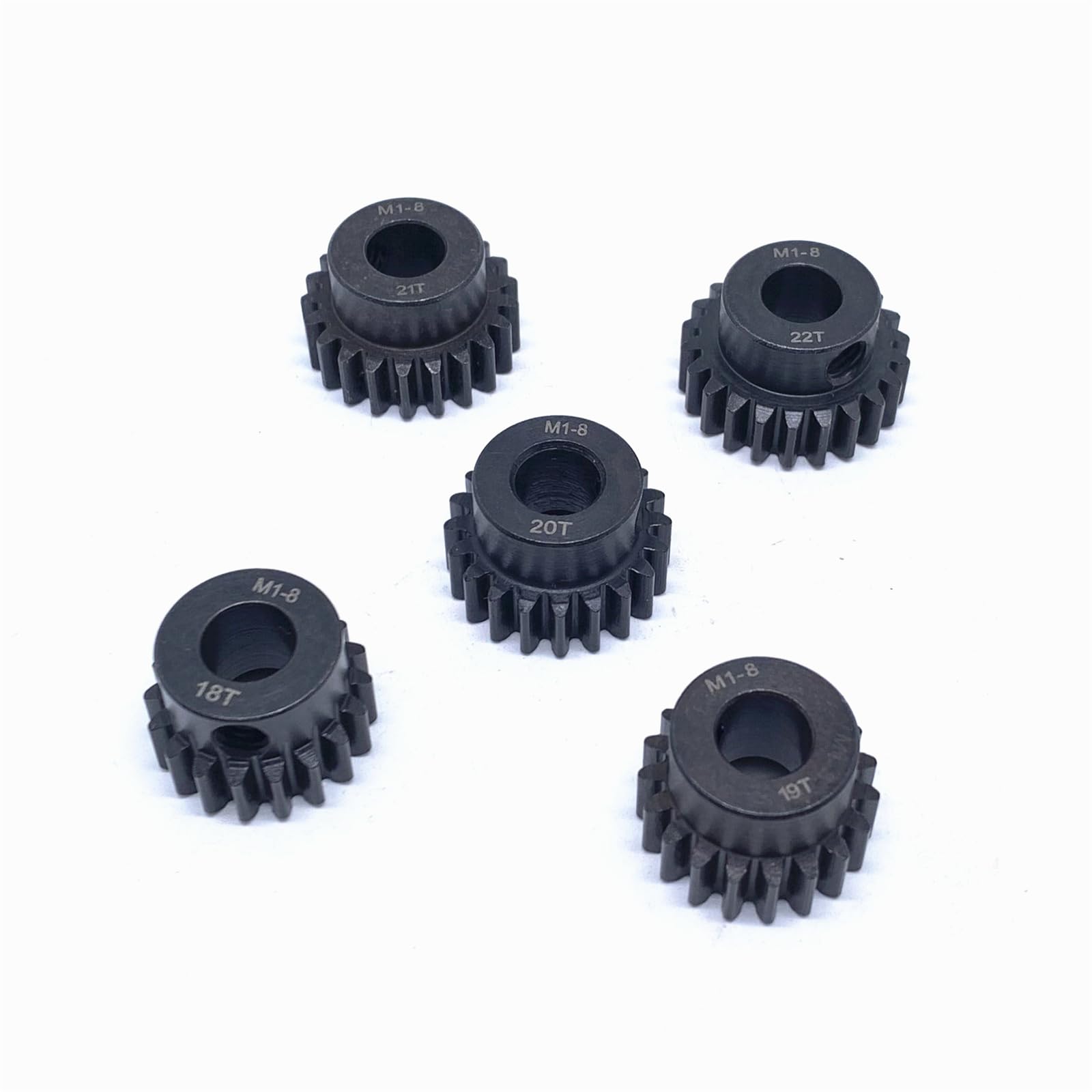 KingVal Replacement 5PCS M1 8mm 18T 19T 20T 21T 22T Steel Pinion Motor Gear Compatible with 1/5 RC Car Brushed Brushless Motor