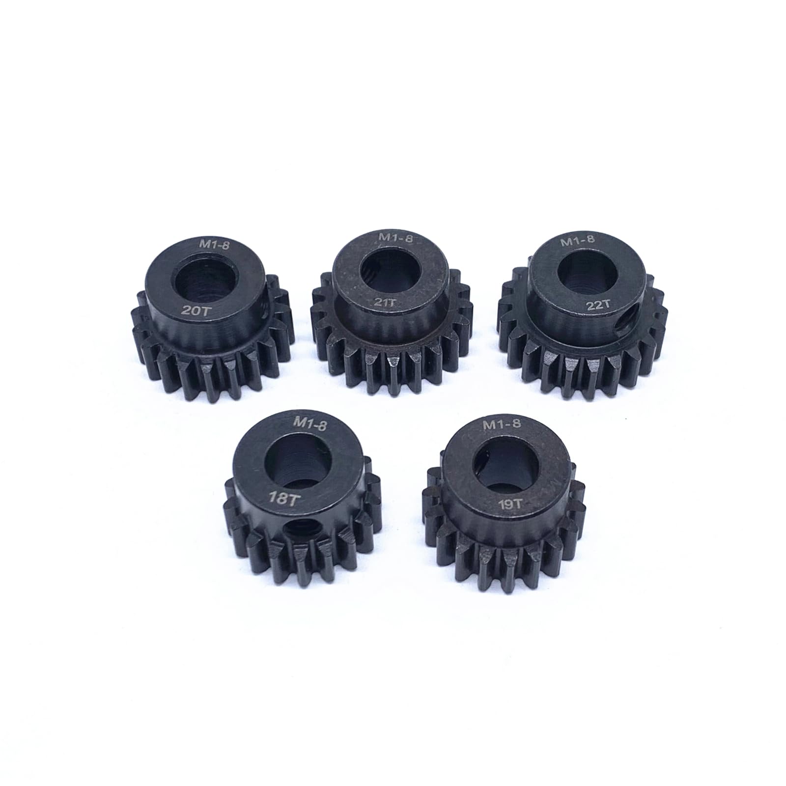 KingVal Replacement 5PCS M1 8mm 18T 19T 20T 21T 22T Steel Pinion Motor Gear Compatible with 1/5 RC Car Brushed Brushless Motor