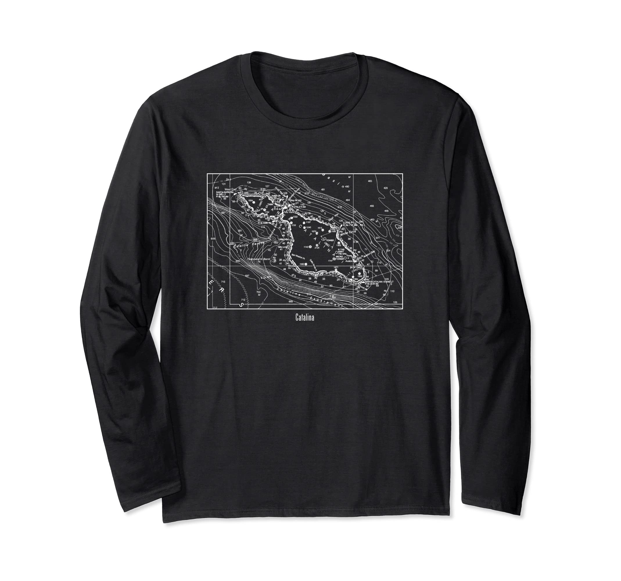 Catalina Island Nautical Marine Chart Long Sleeve T-Shirt