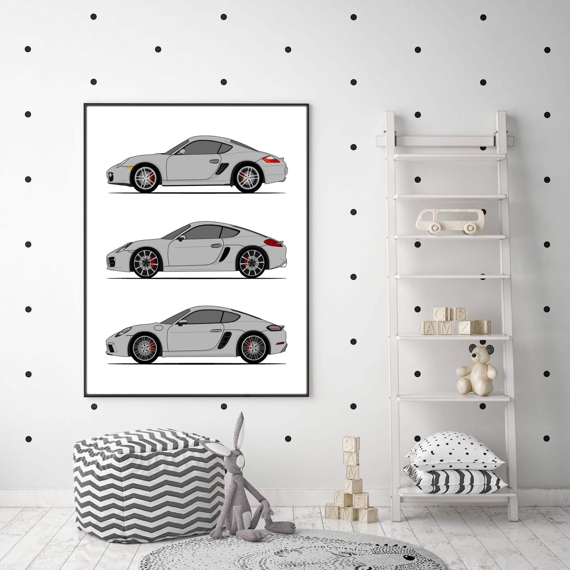 Porsche Cayman Generations (Side/Profile) Inspired Car Poster - Handmade Print of Cayman (718/981/ 987) - Silver, 11x14" Metallic Print (Unframed)-Perfect Gift Car Enthusiast