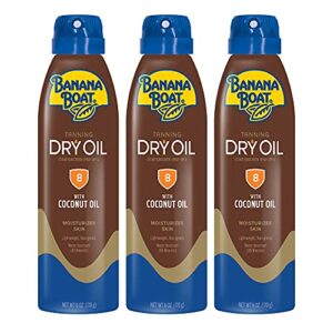 Banana Boat Tanning Dry Oil Clear Spray Sunscreen SPF 8, 6oz | Tanning Sunscreen Spray, Banana Boat Dry Oil, 8 SPF Tanning Oil, Dry Tanning Oil Spray, Oxybenzone Free Sunscreen, 6oz (Pack of 3)